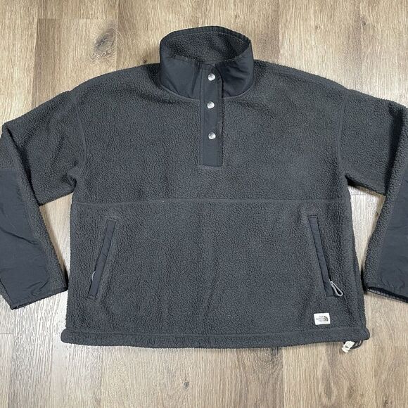 The North Face Fleece Pullover Jacket Womens Size Large‎ Black 1/4 Snap Up - Picture 1 of 10